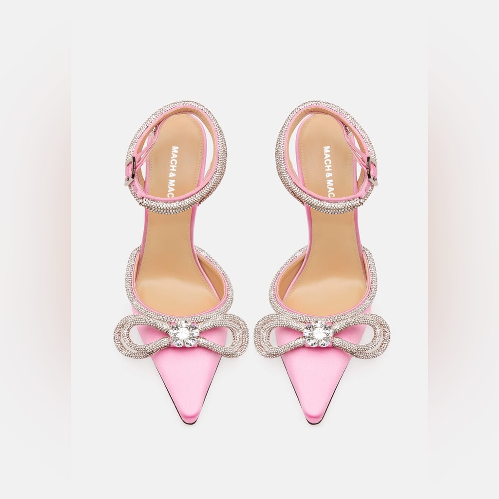 Mach & Mach Double Bow Satin Pumps Pink 110mm - Picture 4 of 14